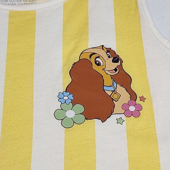 H&M Disney Girls Lady and the Tramp Striped Yellow Dress 6x/7 NEW without Tags - Picture 3 of 5